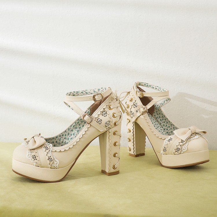 Lolita Mary Jane High Heel Shoes with Flower Lace Detail - Image 3