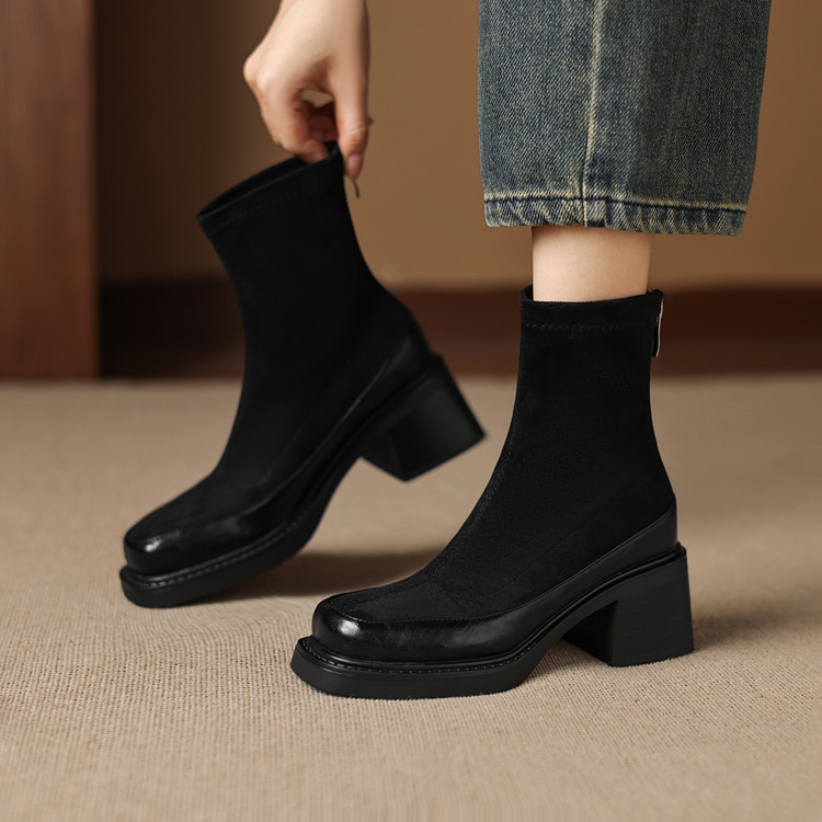 Punk Square Toe Chunky Heel Short Fashion Boots