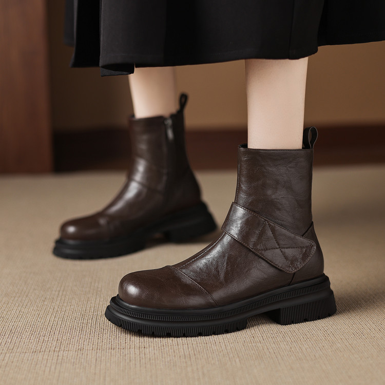 Women’s Fashion Ankle Boots with Side Zipper and Square Mid Heel