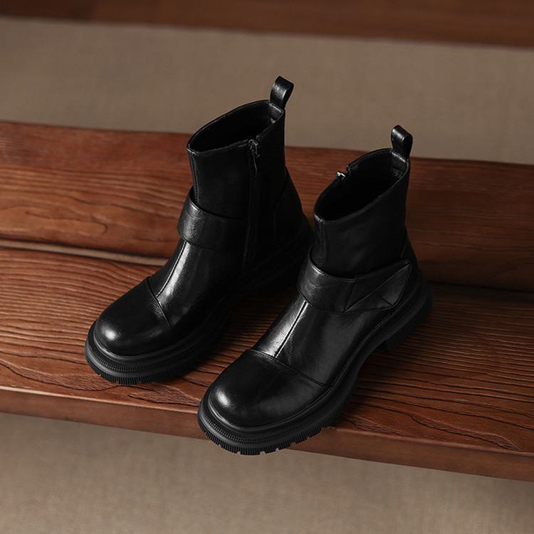 Women's Fashion Ankle Boots with Side Zipper and Square Mid Heel - Image 2