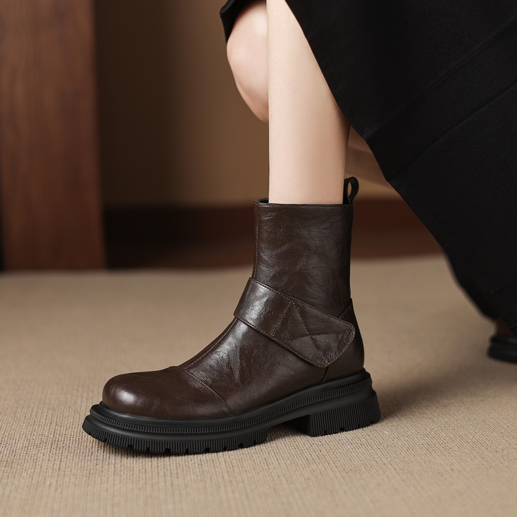 Women's Fashion Ankle Boots with Side Zipper and Square Mid Heel - Image 4