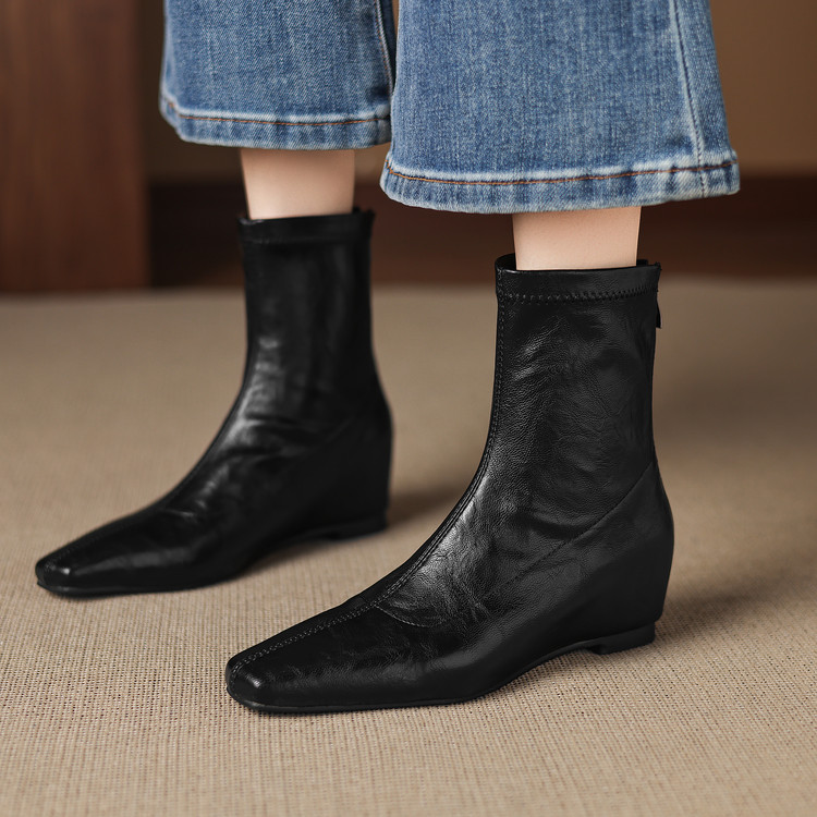 Women’s Fashion Ankle Boots with Side Zipper and Square Toe