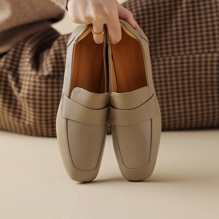 Women's Leather Loafers Retro Chunky Mid Heel Slip-On Shoes - Style c.html - Image 2