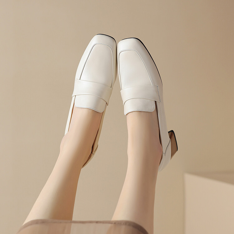 Women's Leather Loafers Retro Chunky Mid Heel Slip-On Shoes - Style c.html - Image 4