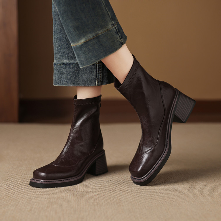 Women’s Square Toe Block Heel Mid Calf Fashion Boots